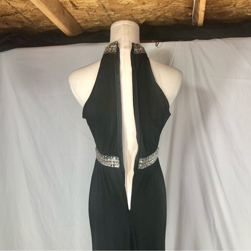 Crystal Doll Black Jeweled Halter Prom Al-line Dress Size Small 3 - Picture 11 of 13